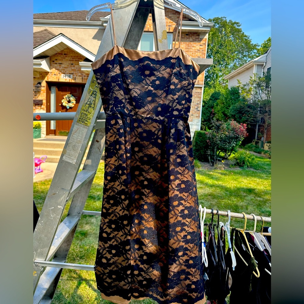 Lace black and champagne dress